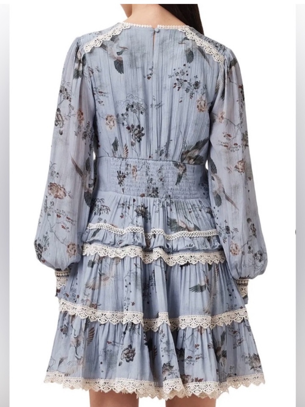 All Saints Zora Alessandra Lace Trim Floral Tiered Dress - Picture 3 of 9